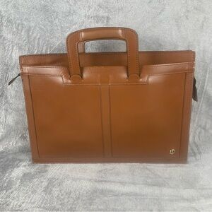 Vintage Cognac Brown Leather Briefcase Portfolio‎ Laptop Case Folio Bag Attache